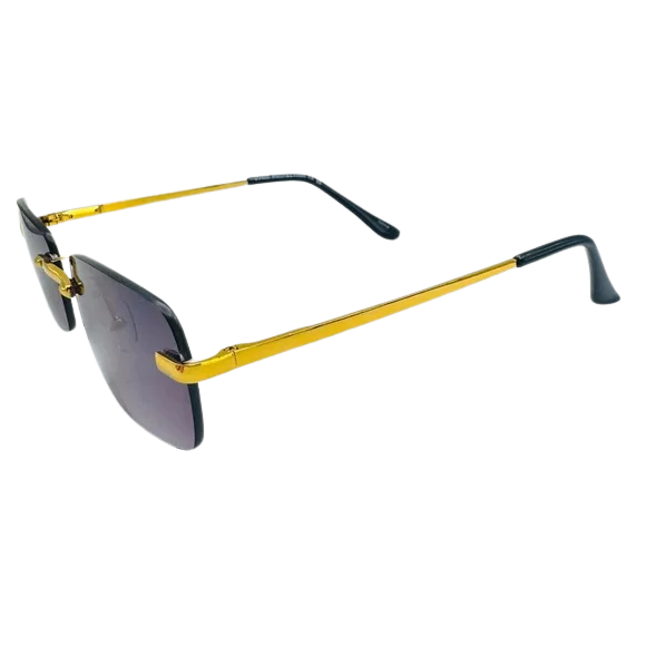 Sunglasses with gold frames and black arms on a white background