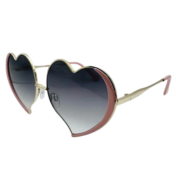 Heart-shaped sunglasses with gradient lenses on a white background