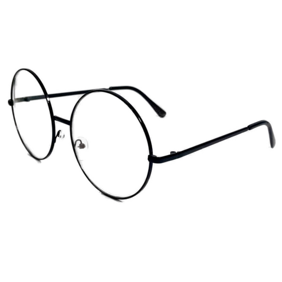 Oversize Black Clear Lens Circle Glasses Side View 1