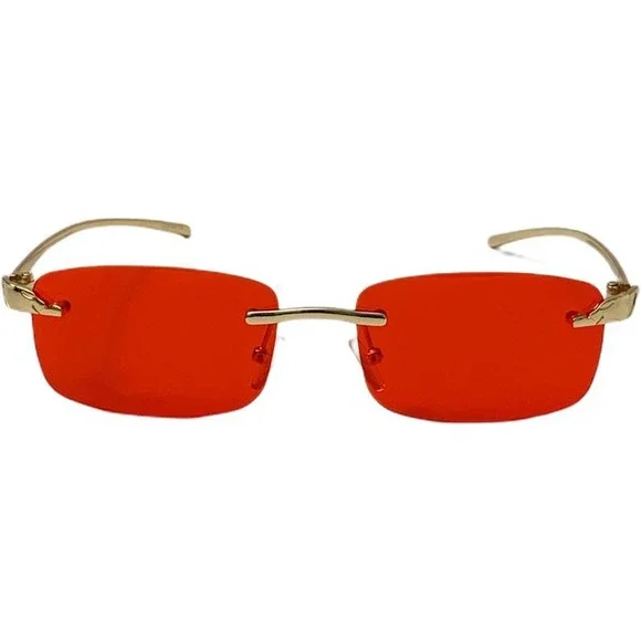 6124 | Rimless Rectangle Lens Sunglasses with Color Lenses