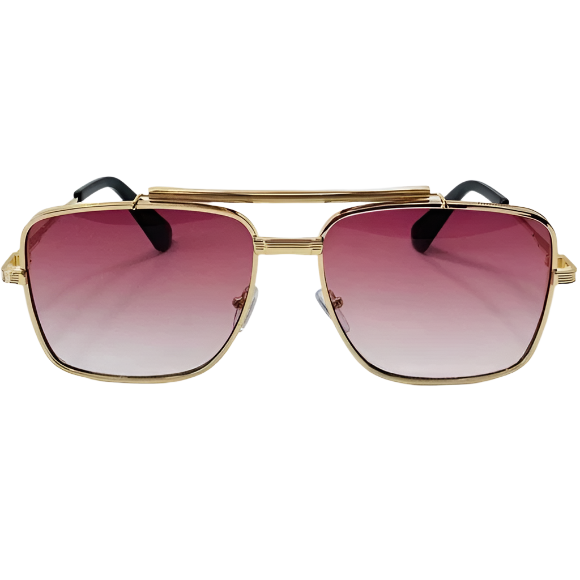 Gold/Red Lens Square Aviator Sunglasses