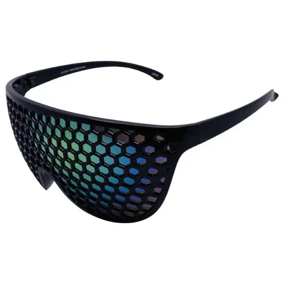 Black/Rainbow Lens Wrap Shield Sunglasses