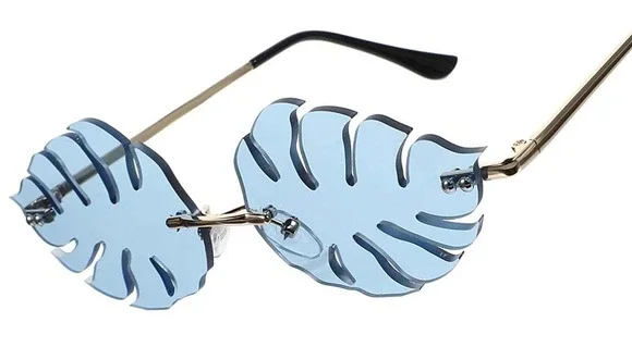 Blue Novelty Rimless Leaf Sunglasses