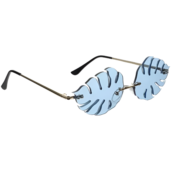 Blue Novelty Rimless Leaf Sunglasses