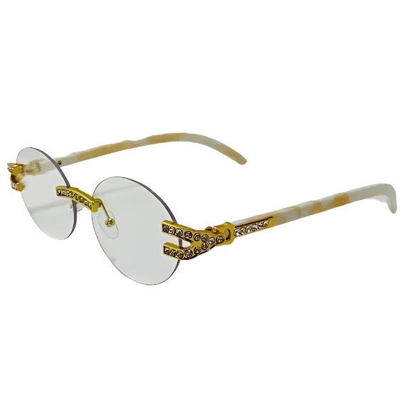 White/Gold Rimless Clear Lens Oval Glasses