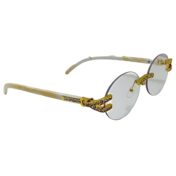 White/Gold Rimless Clear Lens Oval Glasses