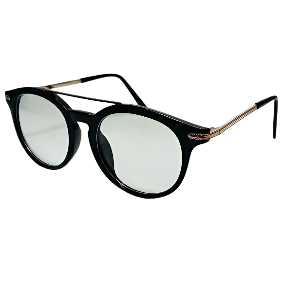 Black/Gold Round Lens Clear Lens Glasses