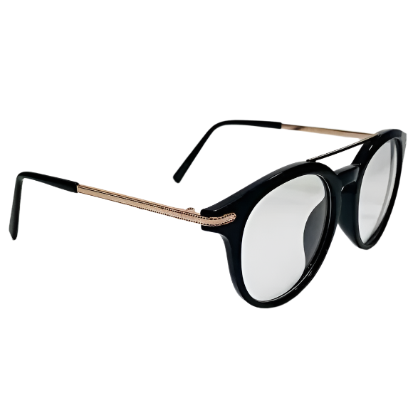 Black/Gold Round Lens Clear Lens Glasses
