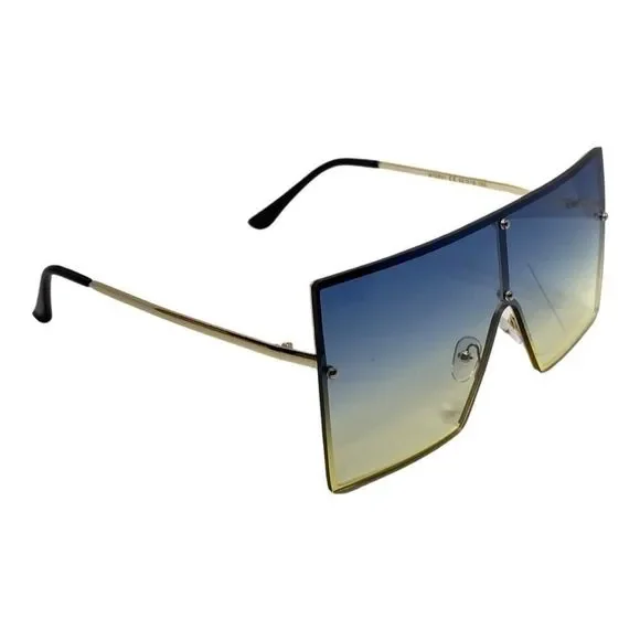 Blue/Yellow Rimless Large Square Sunglasses