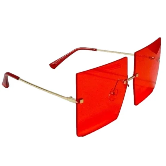 Red Rimless Large Square Sunglasses