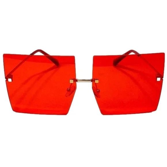 Red Rimless Large Square Sunglasses