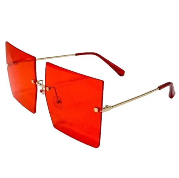 Red Rimless Large Square Sunglasses