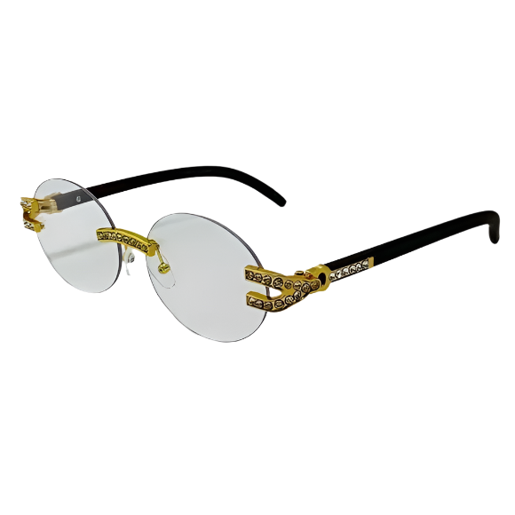 Black/Gold Rimless Clear Lens Oval Glasses