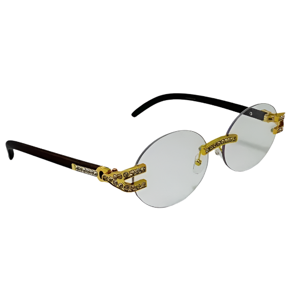 Black/Gold Rimless Clear Lens Oval Glasses