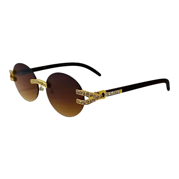 Gold/Brown Rimless Oval Sunglasses