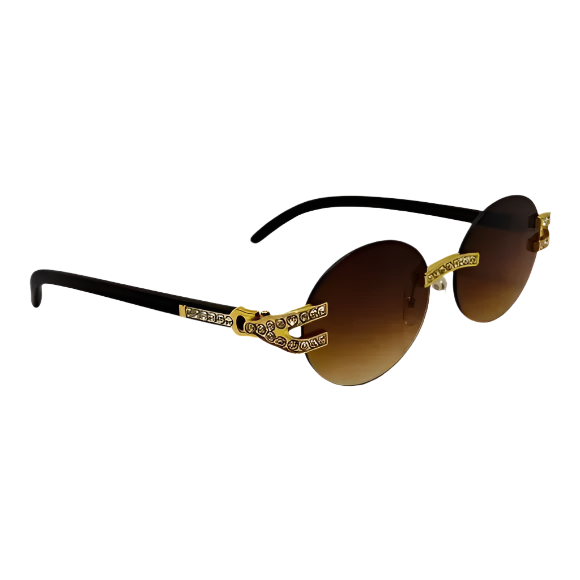 Gold/Brown Rimless Oval Sunglasses