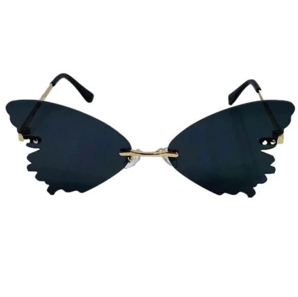 Black Butterfly Wing Rimless Sunglasses