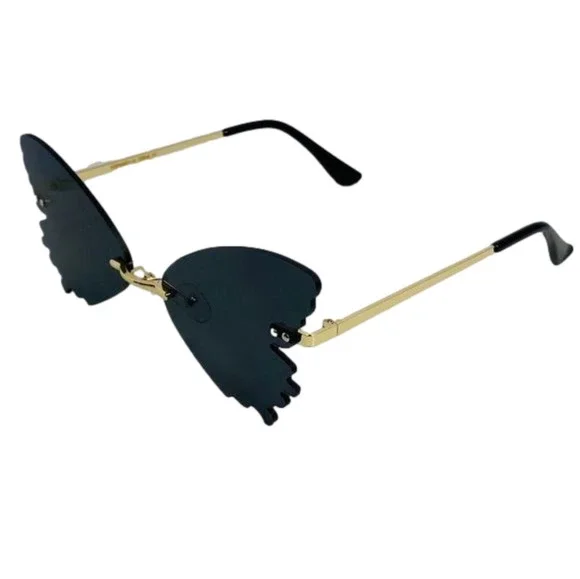Black Butterfly Wing Rimless Sunglasses