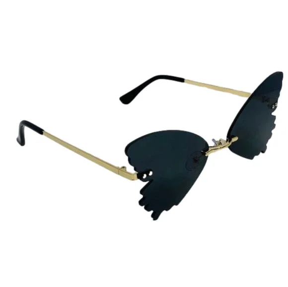 Black Butterfly Wing Rimless Sunglasses