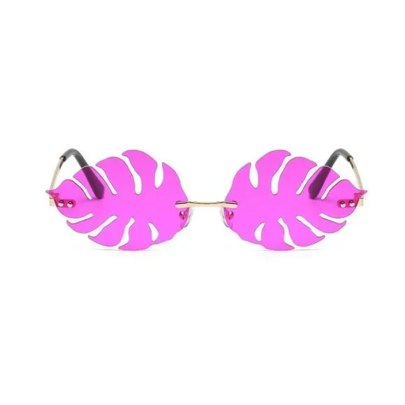 Purple Novelty Rimless Leaf Sunglasses