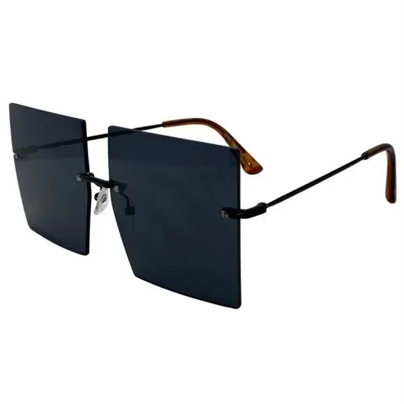 Black Rimless Large Square Sunglasses