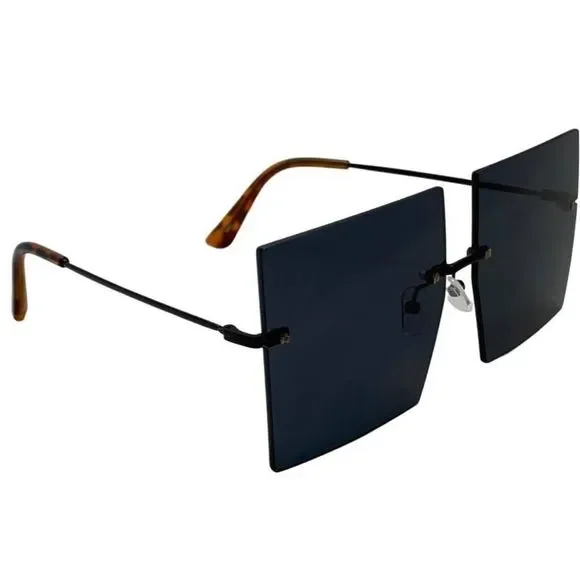 Black Rimless Large Square Sunglasses