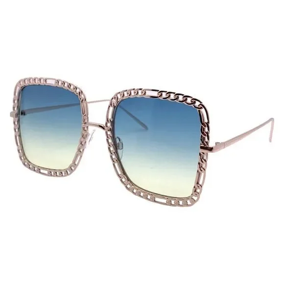 Green/Yellow Chain Accented Ladies Sunglasses