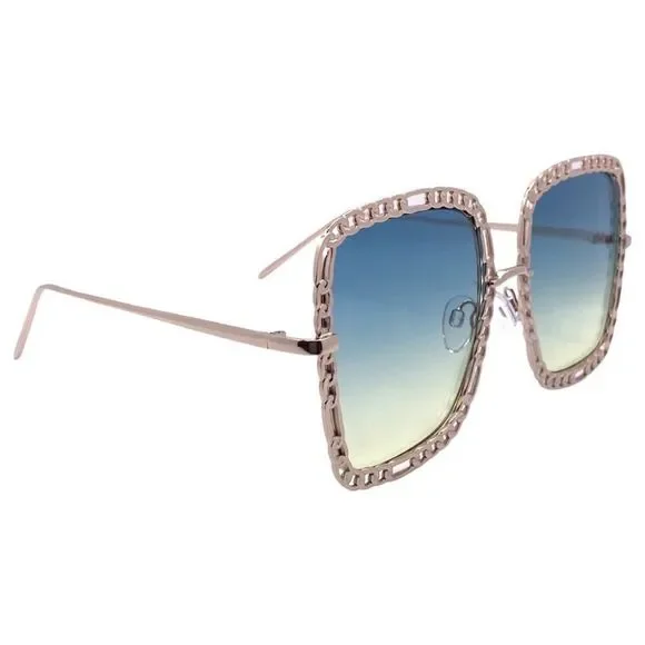 Green/Yellow Chain Accented Ladies Sunglasses