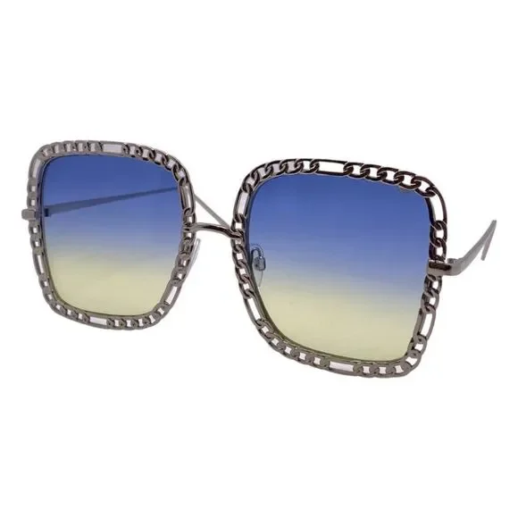 Blue/Yellow Chain Accented Ladies Sunglasses