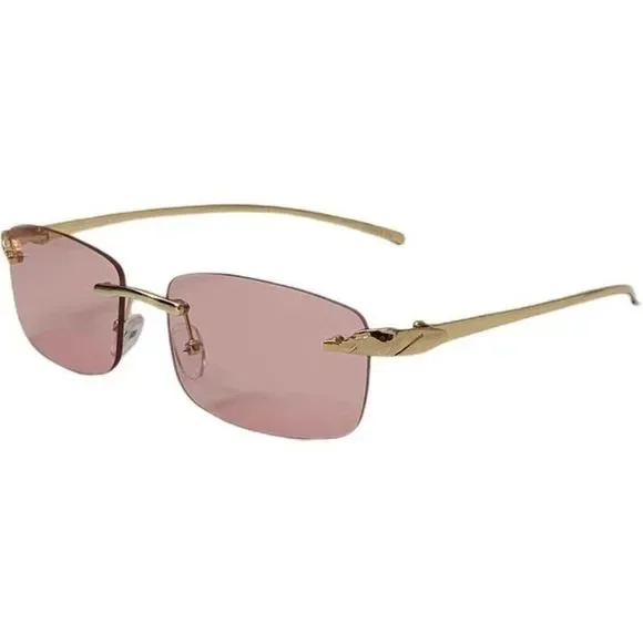 6124 | Rimless Rectangle Lens Sunglasses with Color Lenses