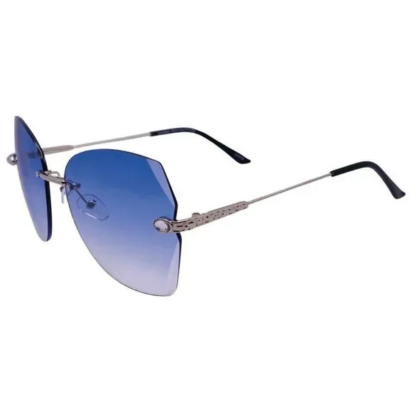 Blue Rimless Ladies Butterfly Sunglasses