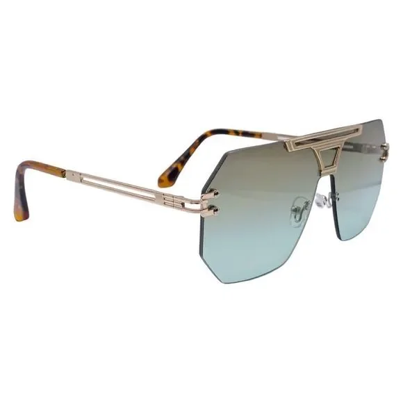 Green Rimless Hexagon Sunglasses
