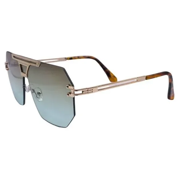 Green Rimless Hexagon Sunglasses