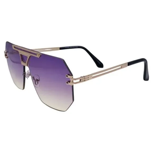 Purple/Yellow Rimless Hexagon Sunglasses