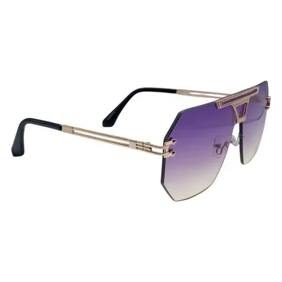 Purple/Yellow Rimless Hexagon Sunglasses