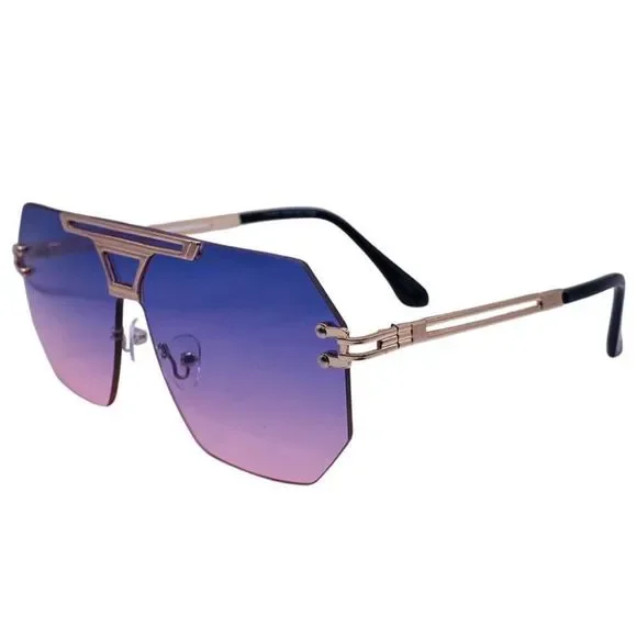 Purple/Pink Rimless Hexagon Sunglasses