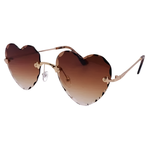 Brown Rimless Heart Sunglasses
