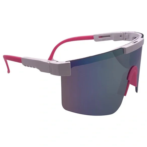 White/Pink Mirrored Lens Wrap Sunglasses