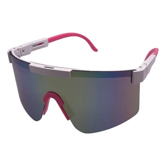 White/Pink Mirrored Lens Wrap Sunglasses
