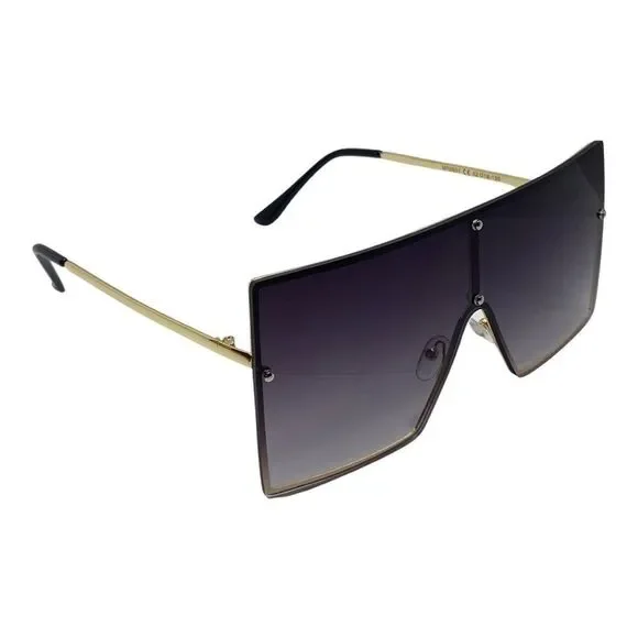 Black Rimless Large Square Sunglasses