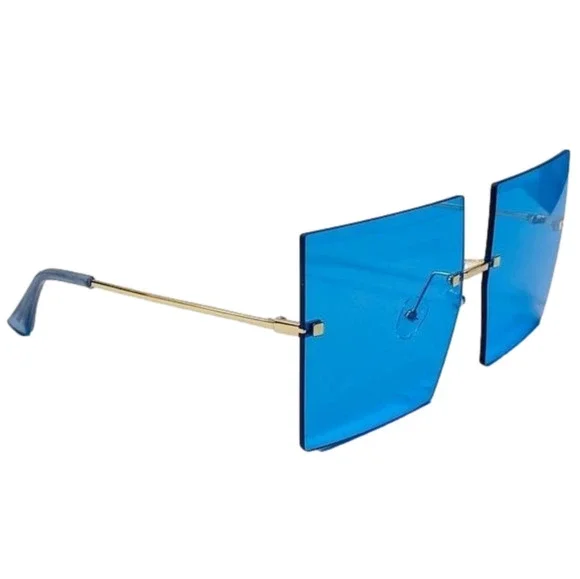 Blue Rimless Large Square Sunglasses
