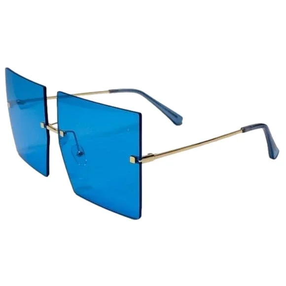Blue Rimless Large Square Sunglasses
