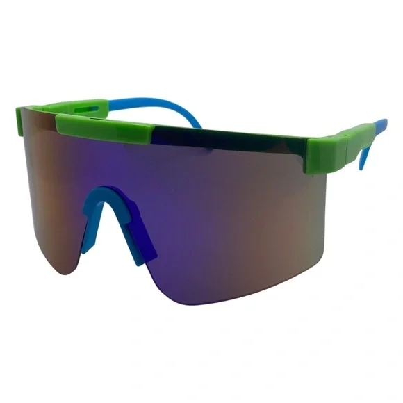 Green/Blue Mirrored Lens Wrap Sunglasses