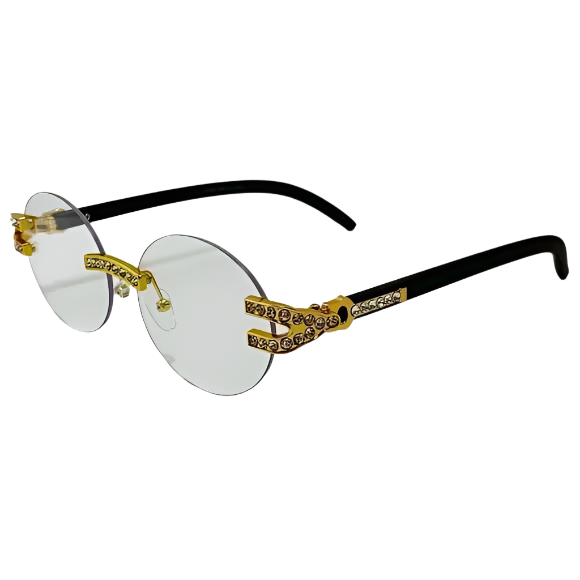 Black/Gold Rimless Clear Lens Oval Glasses