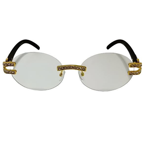 Black/Gold Rimless Oval Clear Lens Glasses