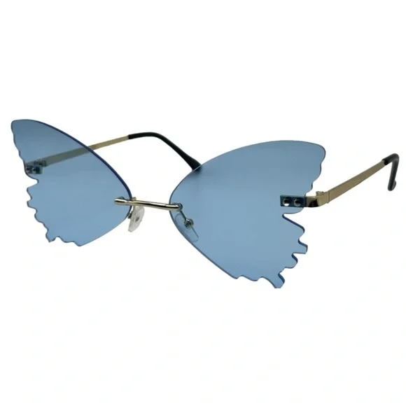 Blue Butterfly Wing Rimless Sunglasses