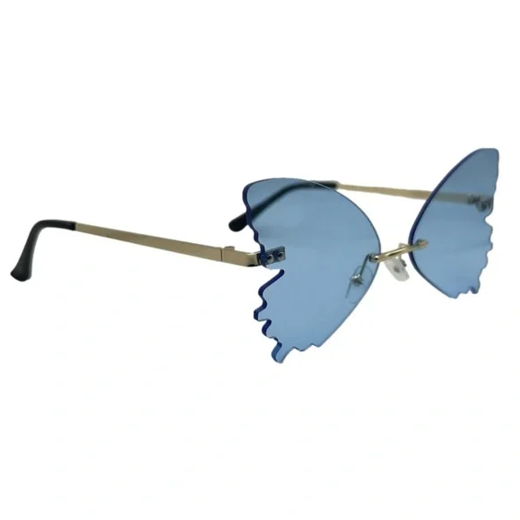 Blue Butterfly Wing Rimless Sunglasses