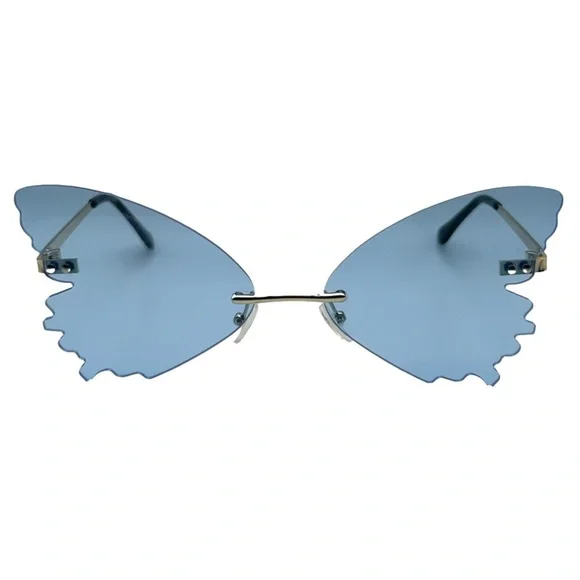 Blue Butterfly Wing Rimless Sunglasses
