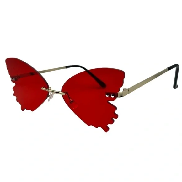Red Butterfly Wing Rimless Sunglasses