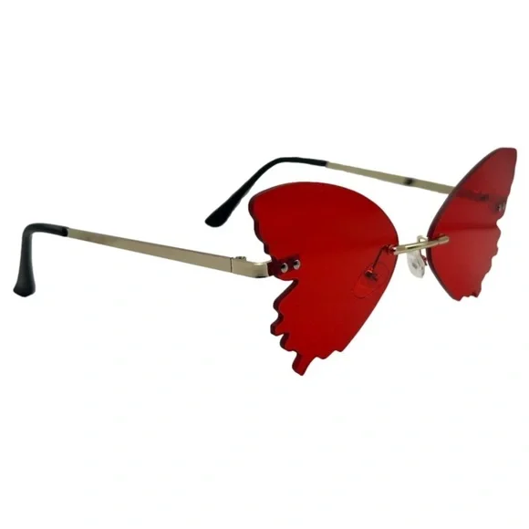 Red Butterfly Wing Rimless Sunglasses